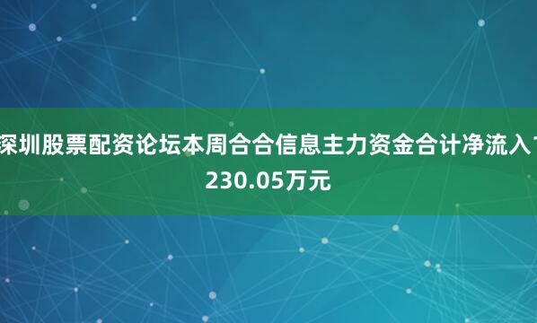 深圳股票配资论坛本周合合信息主力资金合计净流入1230.05万元